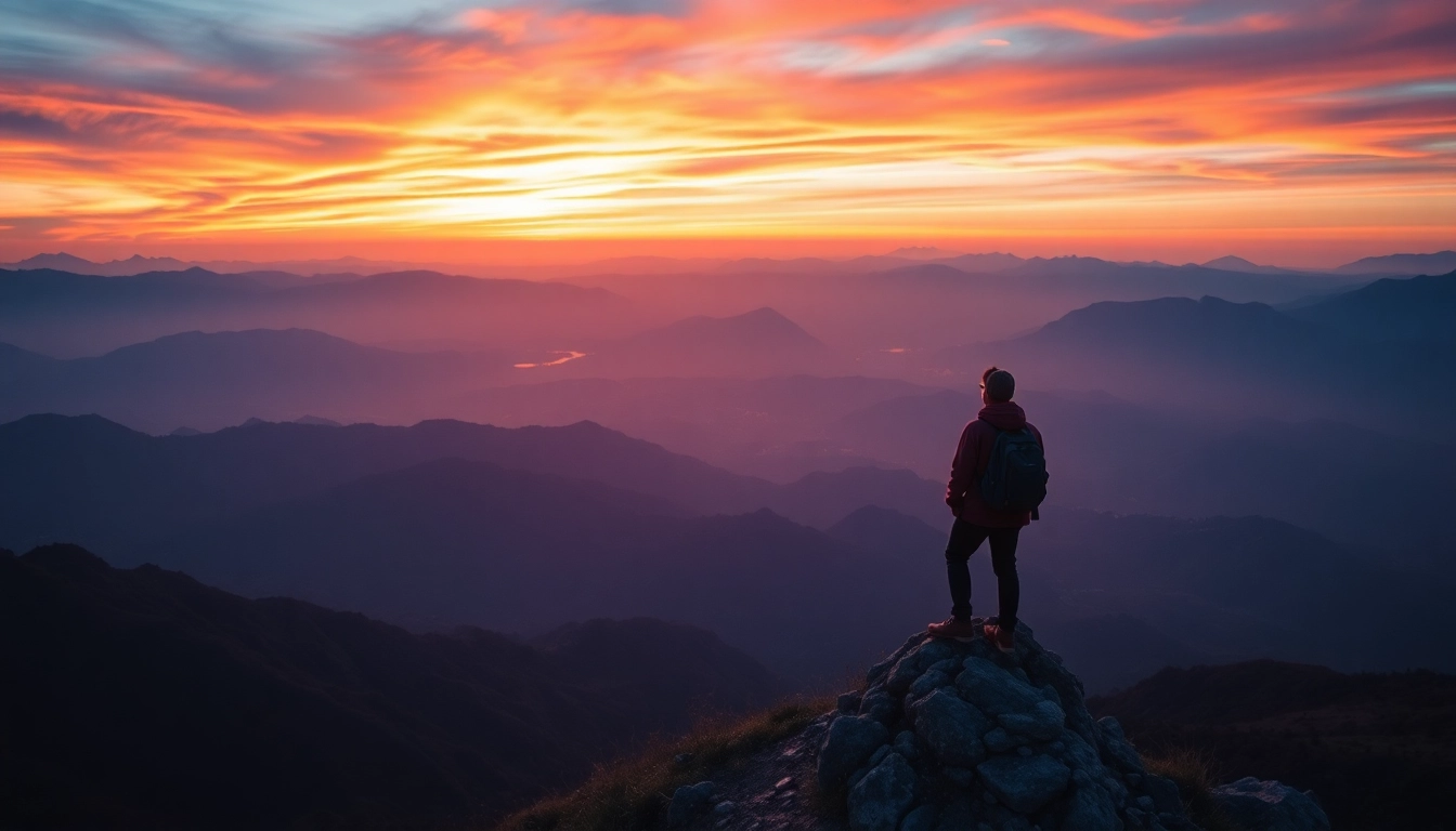 Experience the essence of travel with TropemPrzygod, capturing a traveler on a mountain peak during sunset.