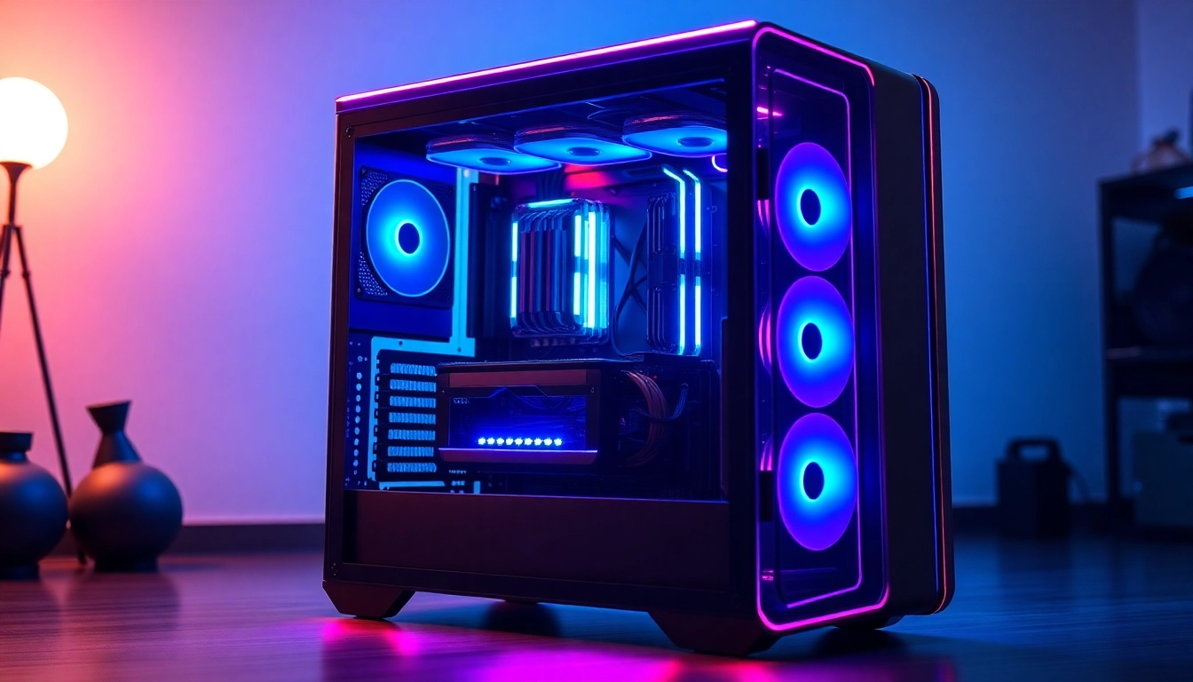 Showcase a gaming pc case featuring customizable RGB lighting and a sleek design, emphasizing aesthetics and airflow.