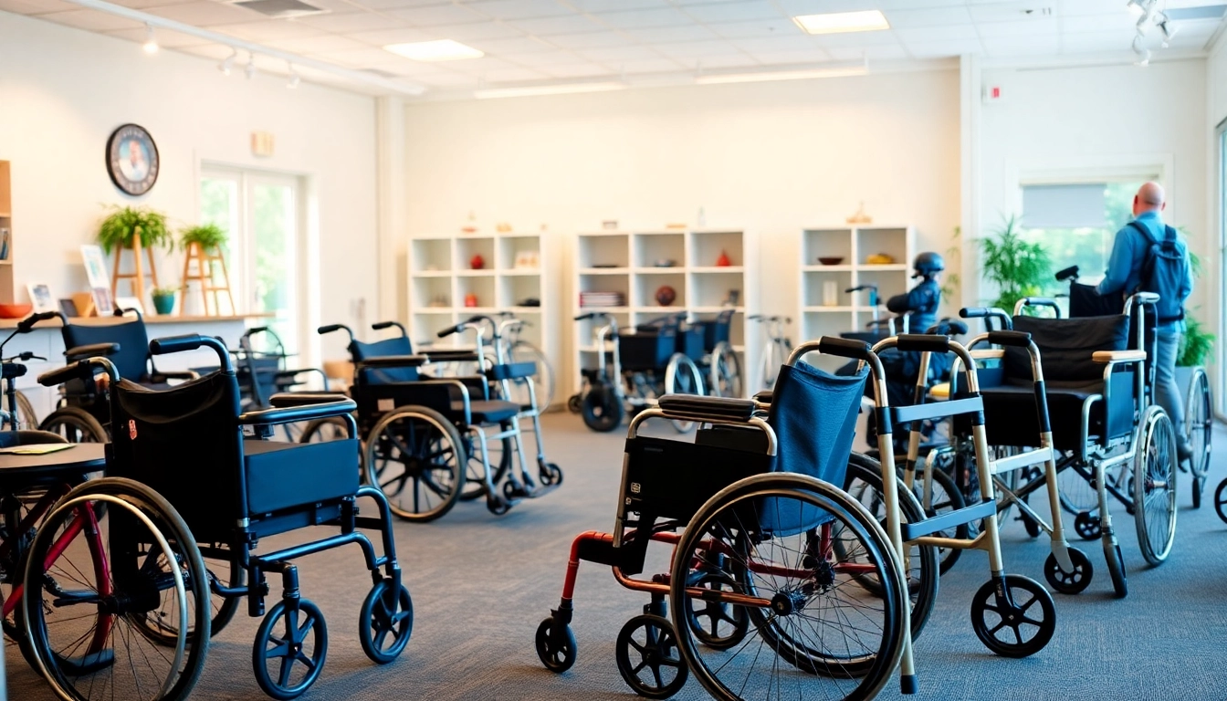 Explore a vibrant showroom displaying mobility equipment such as wheelchairs and walkers for enhanced accessibility.