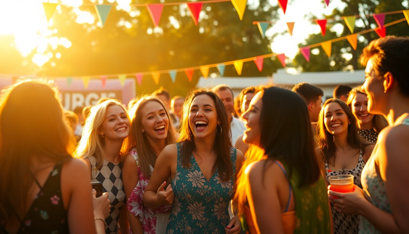 People laughing and networking at an outdoor event to grow audience engagement.