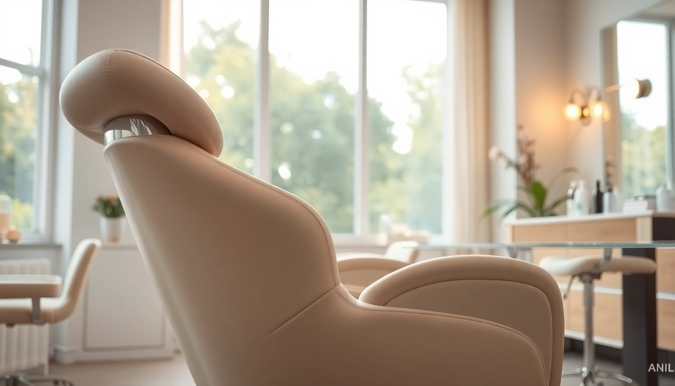 Der kosmetik stuhl in einem eleganten Schönheitssalon mit beruhigender Atmosphäre.