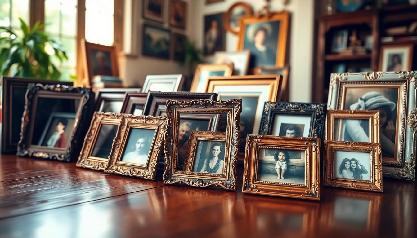 Showcase vintage frames with unique designs and soft natural lighting.
