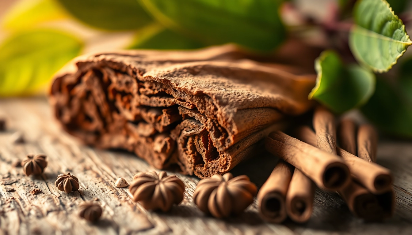 Cinnamon Bark showcased with rich textures on rustic wood, enhancing its natural appeal.