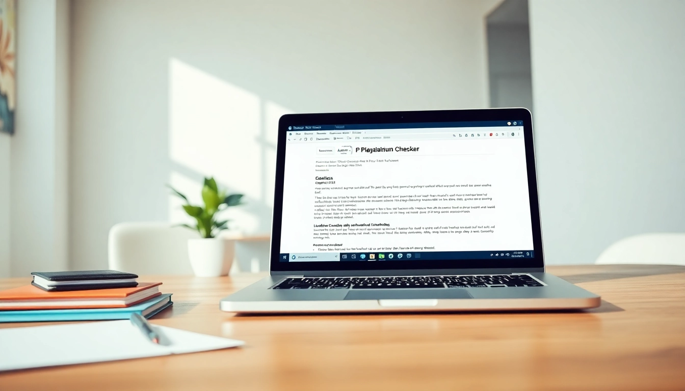 Analyze documents efficiently with a plagiarism checker on a modern laptop interface.