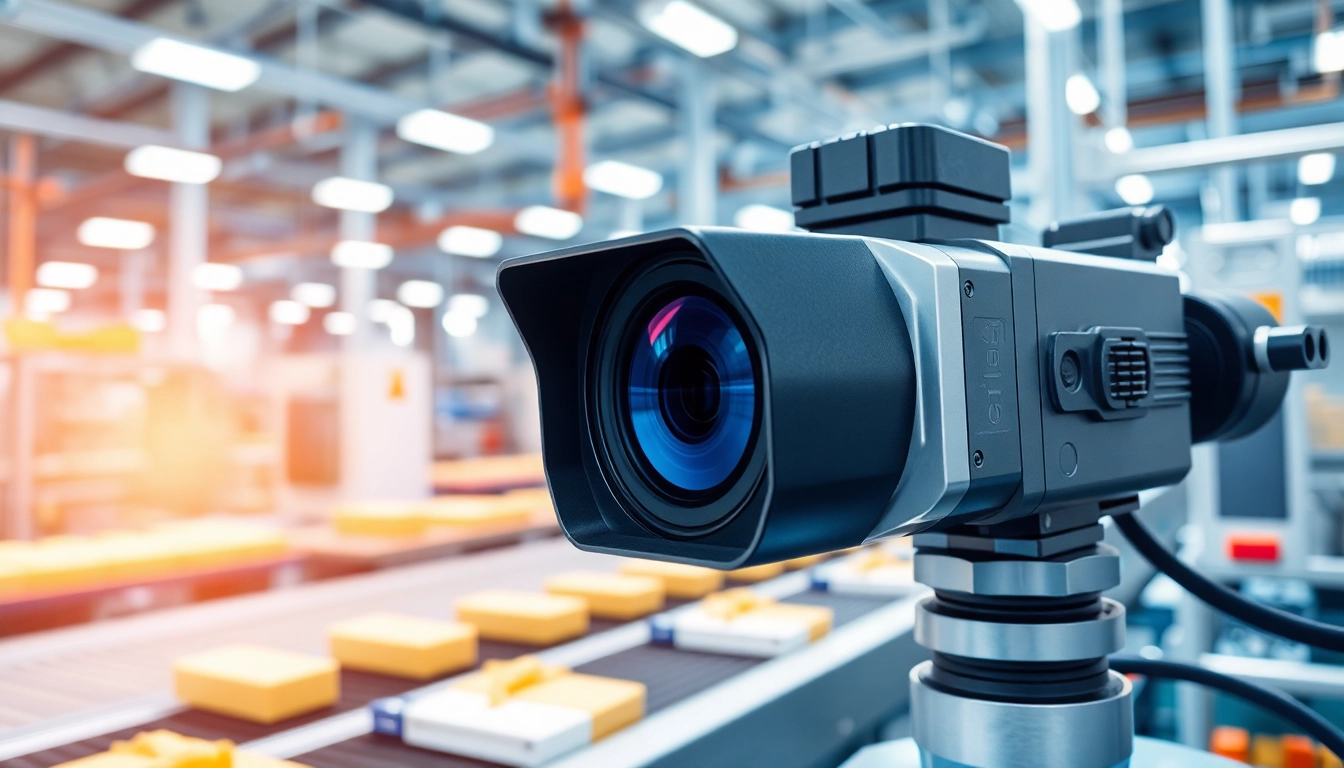 Machine vision system analyzing products in an industrial setting with advanced technology.