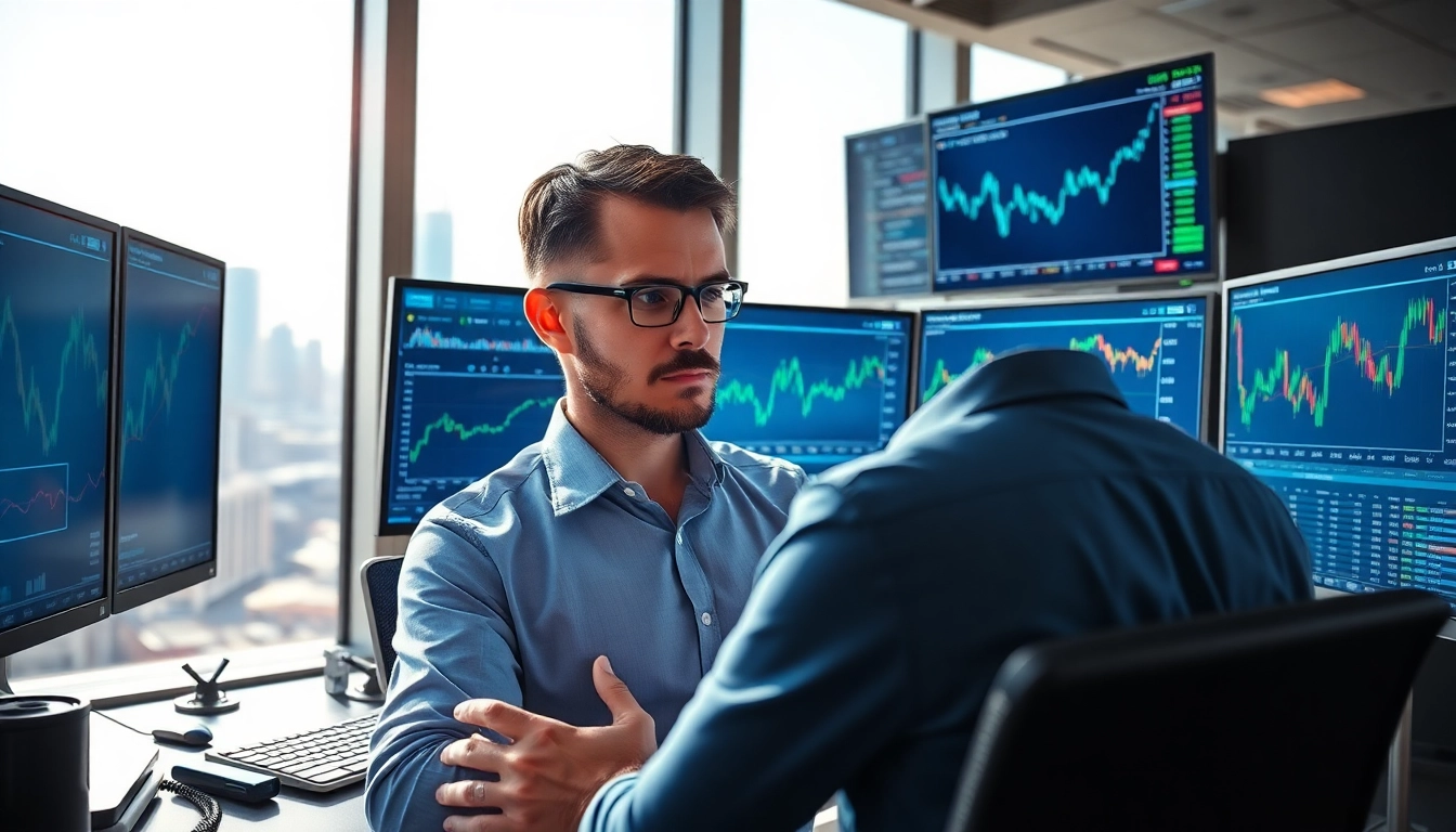 Engaged trader analyzing live trade futures data in a modern office setup.