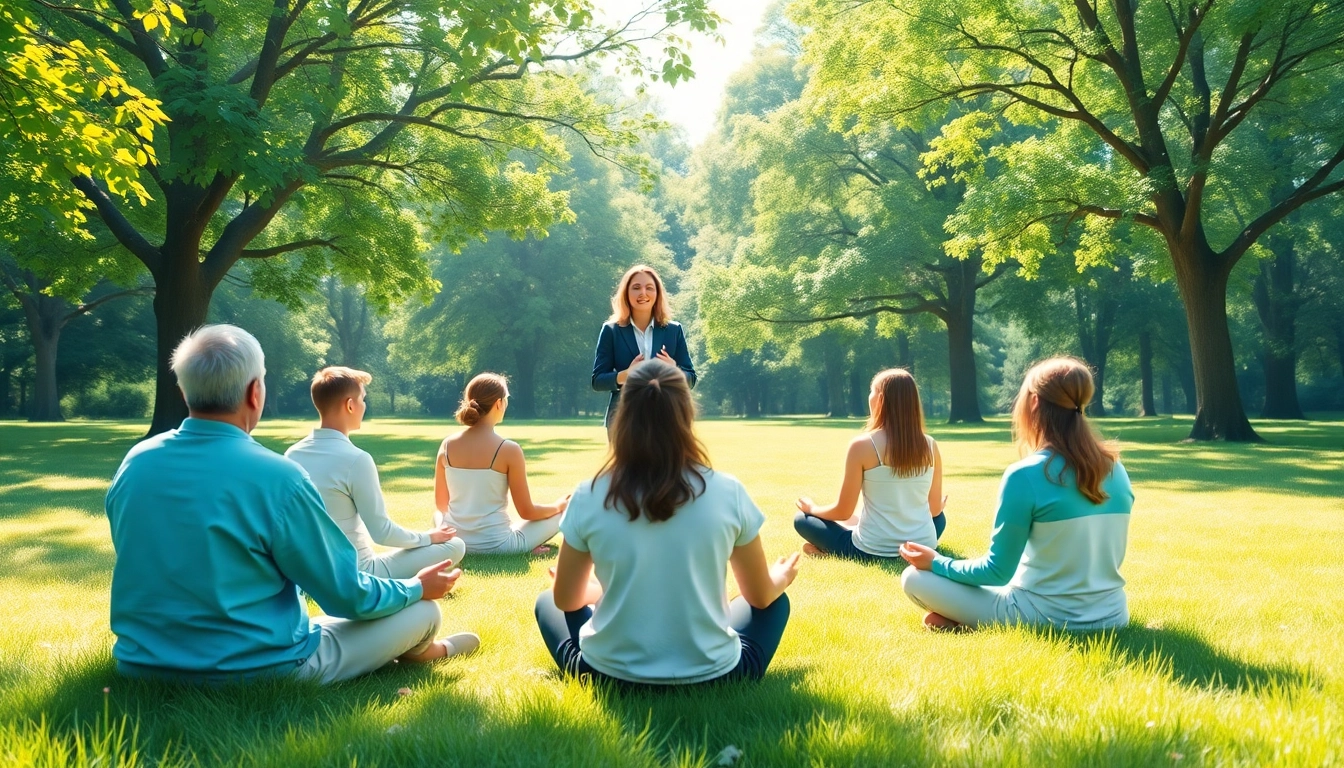 Guided meditation session for dealing with anxiety in a peaceful park setting.