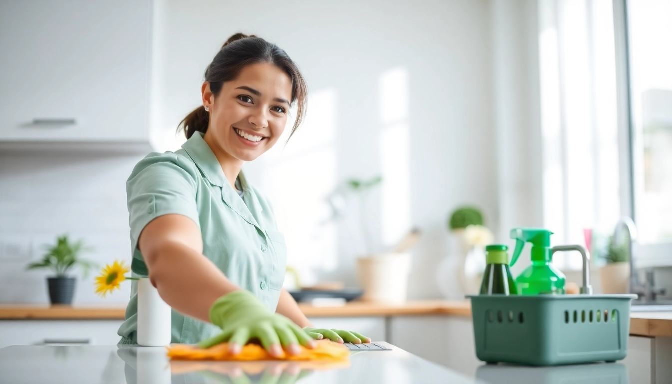Experience professional bond cleaning Brisbane with a dedicated cleaner showcasing a shining kitchen.