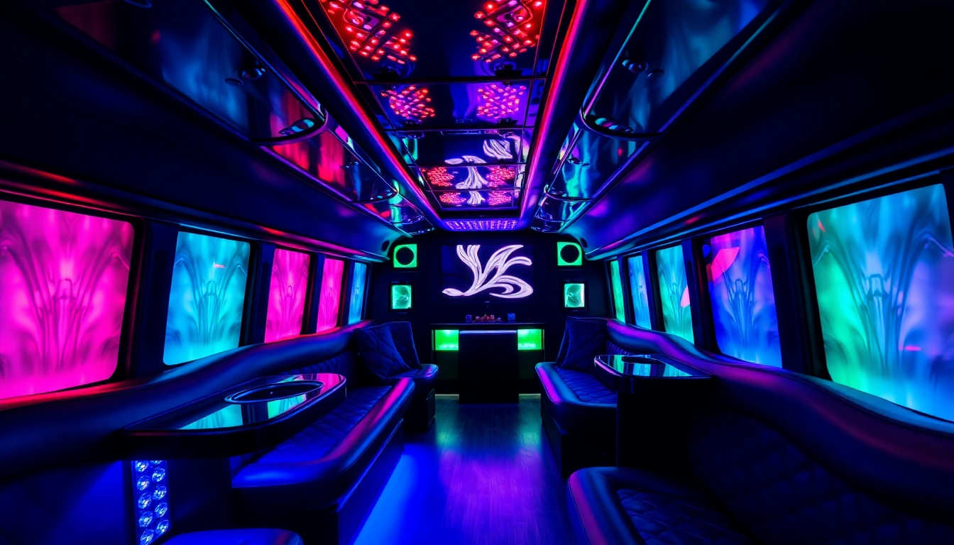 Experience the luxury of an atlanta party bus featuring vibrant lights and stylish interior for unforgettable events.