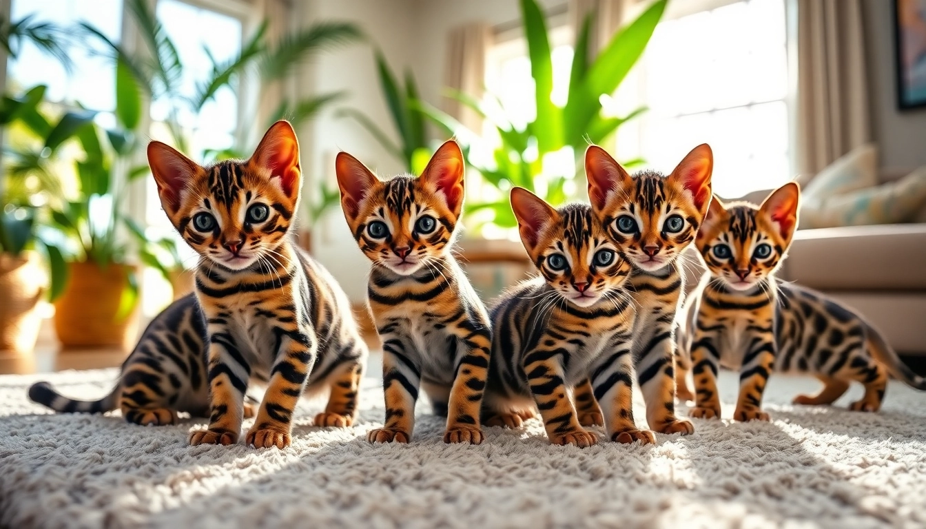 Bengal Breeders Orange County showcasing adorable Bengal kittens in a cozy Southern California living room.
