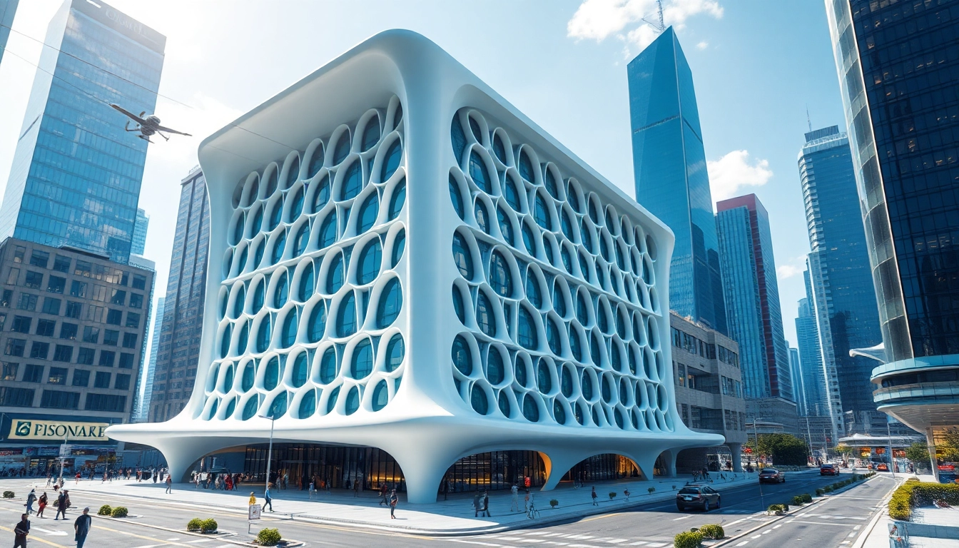 Erleben Sie beeindruckende 3D Visualisierung mit modernem Architekturdesign in einer dynamischen Umgebung.