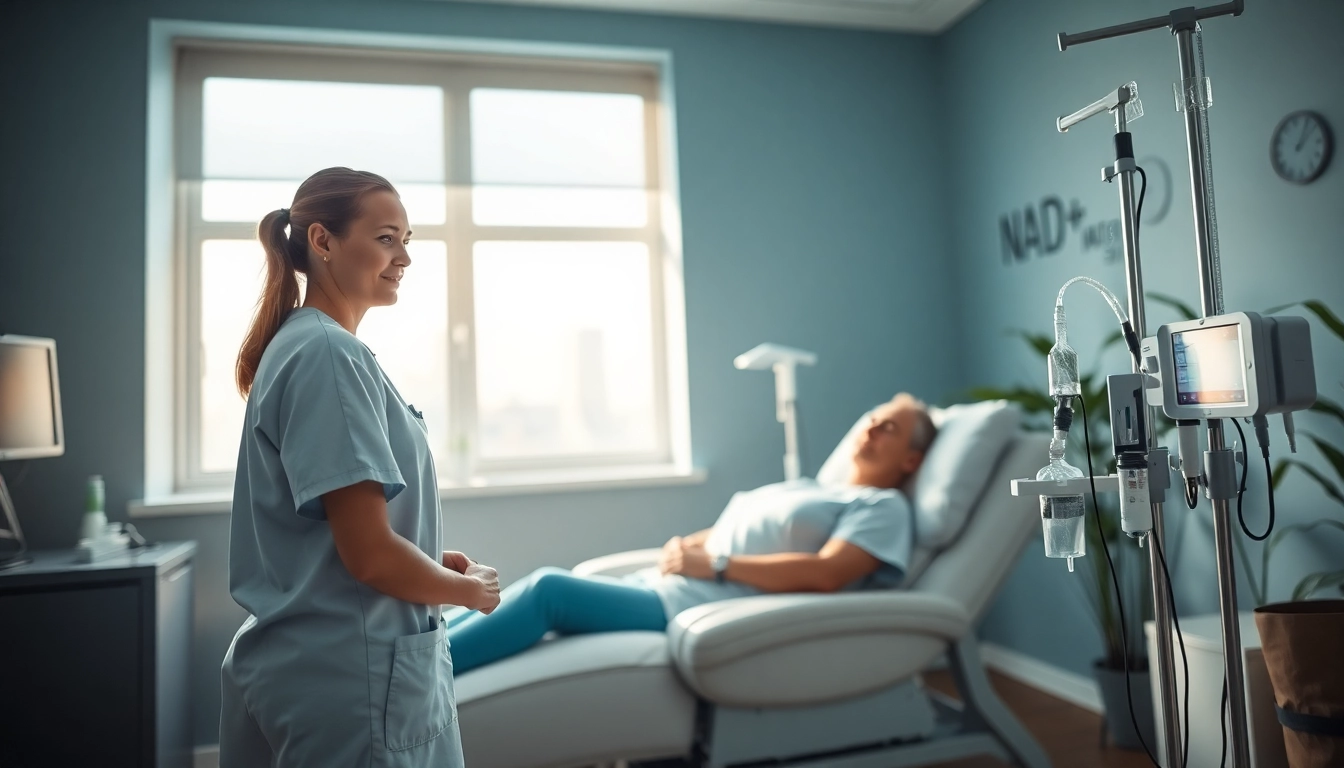 NAD+ IV therapy near me administered by a nurse in a relaxing infusion room.