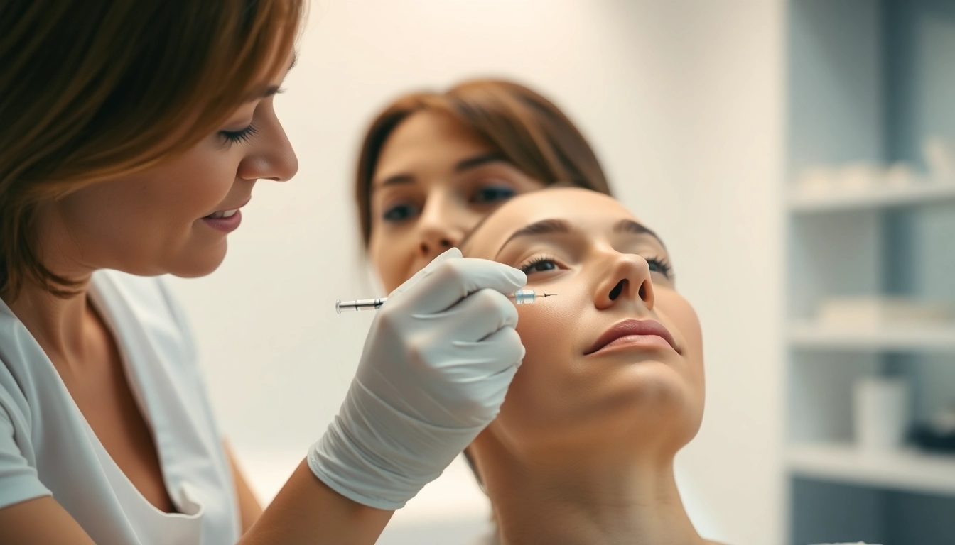 Chin botox application by a skilled clinician in a modern medical spa environment.