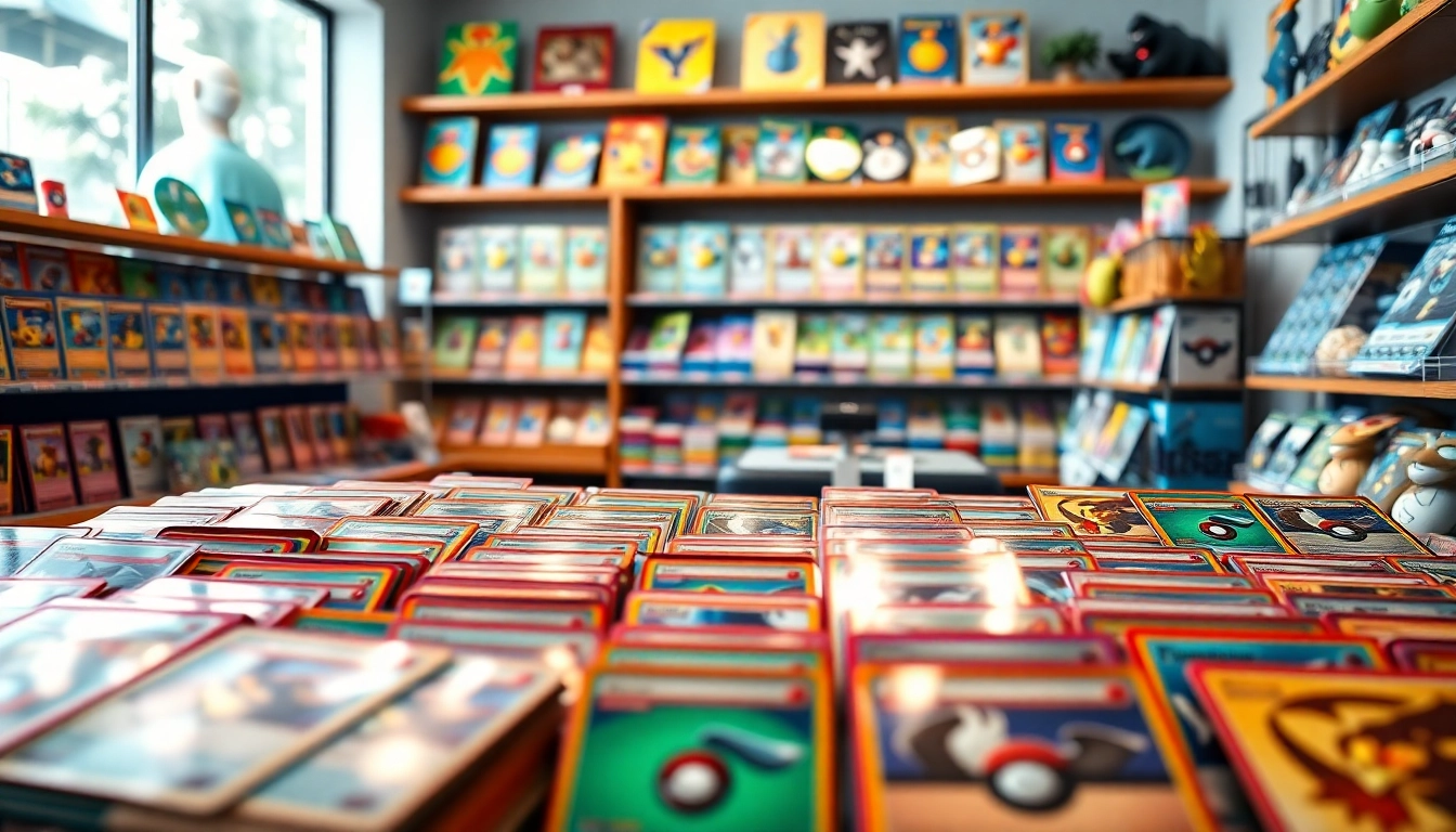 Browse real Pokémon cards in India showcased attractively in a colorful retail environment.