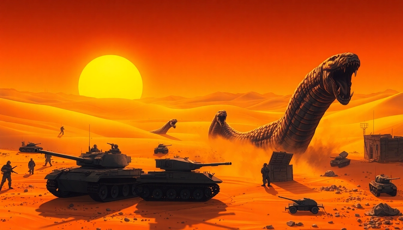 Capture the essence of Dune 2 game with engaging battlefield and iconic sandworms.