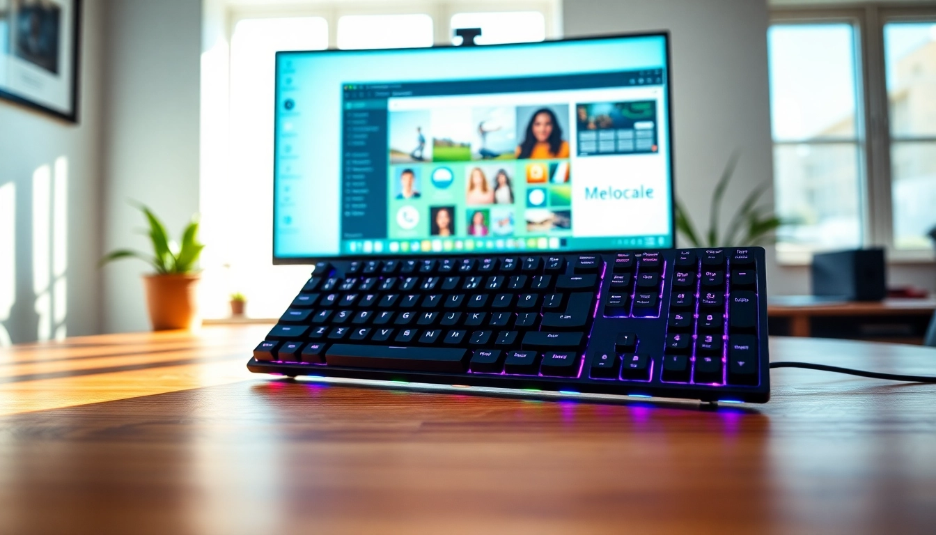 Keyboard on a sleek desk with natural light, enhancing productivity in a stylish office.
