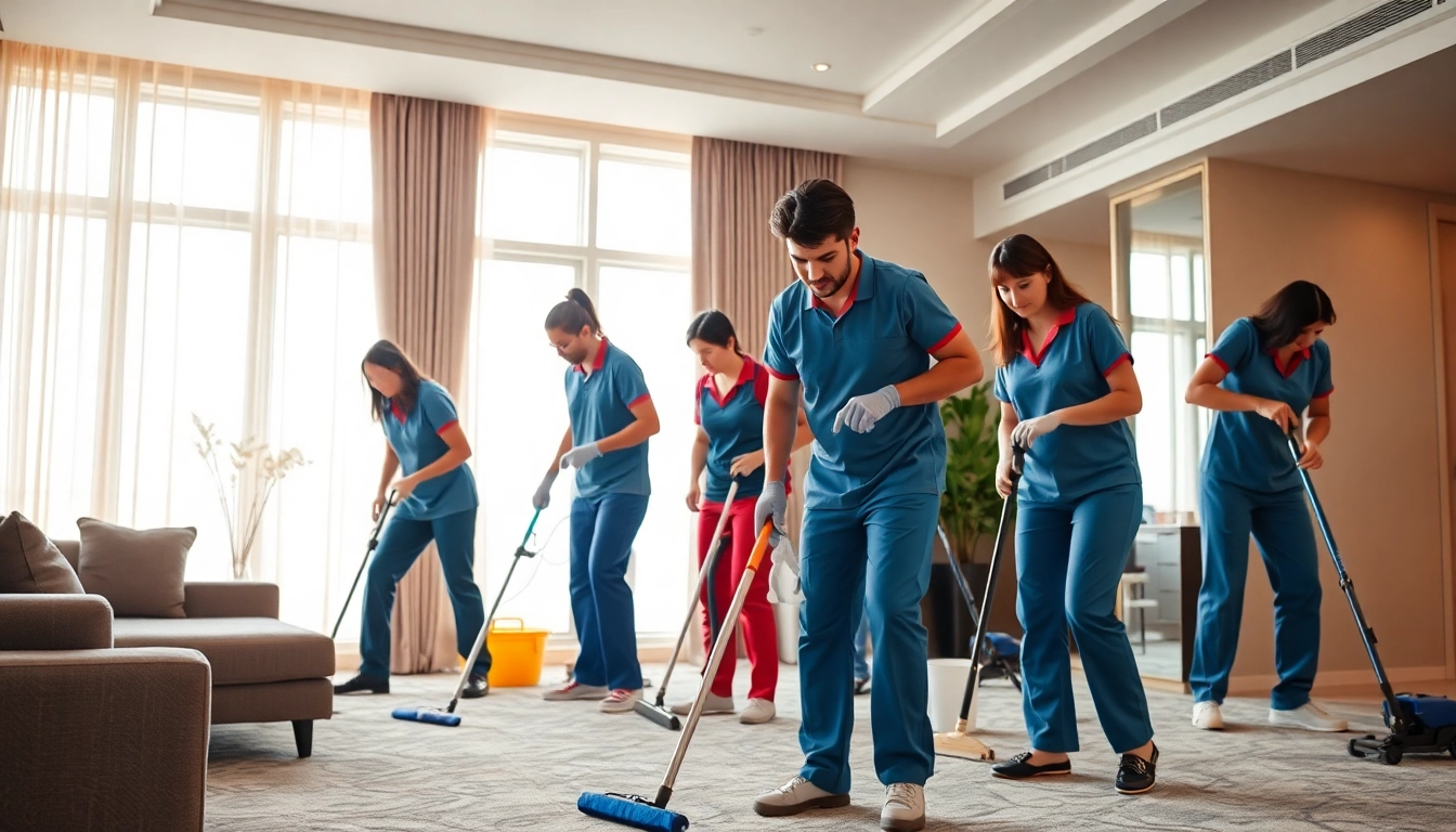 Efficient deep cleaning services Dubai showcased by a professional team in a luxurious apartment.
