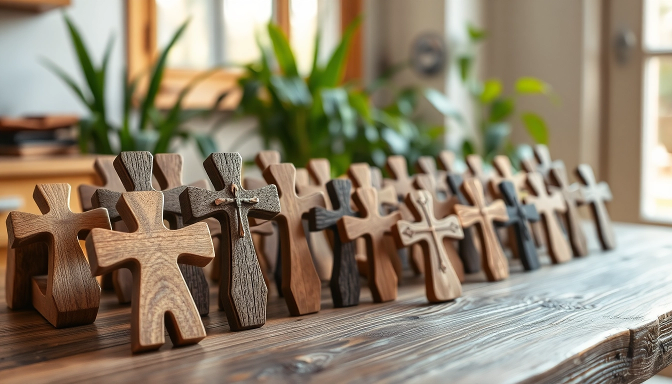 Handcrafted handmade crosses displayed artfully showcasing their unique textures.